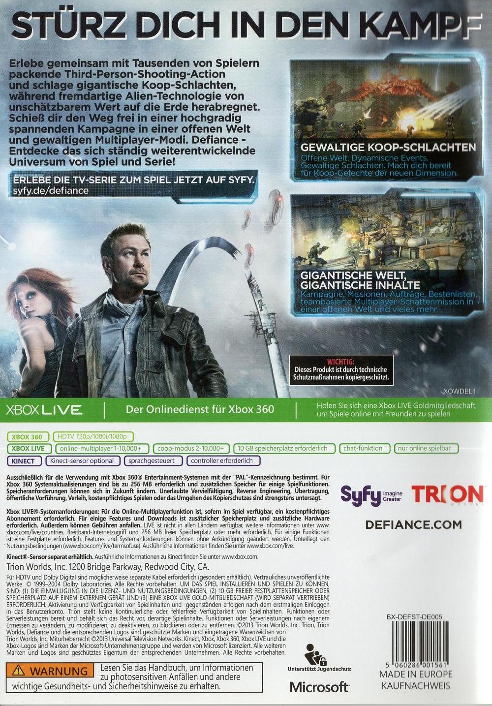 Defiance - Xbox 360 Rückseite