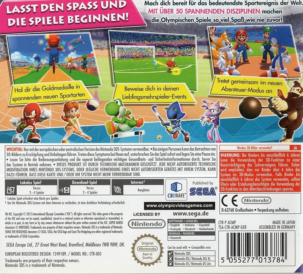 Mario & Sonic bei den Olympischen Spielen: London 2012 - Nintendo 3DS Rückseite