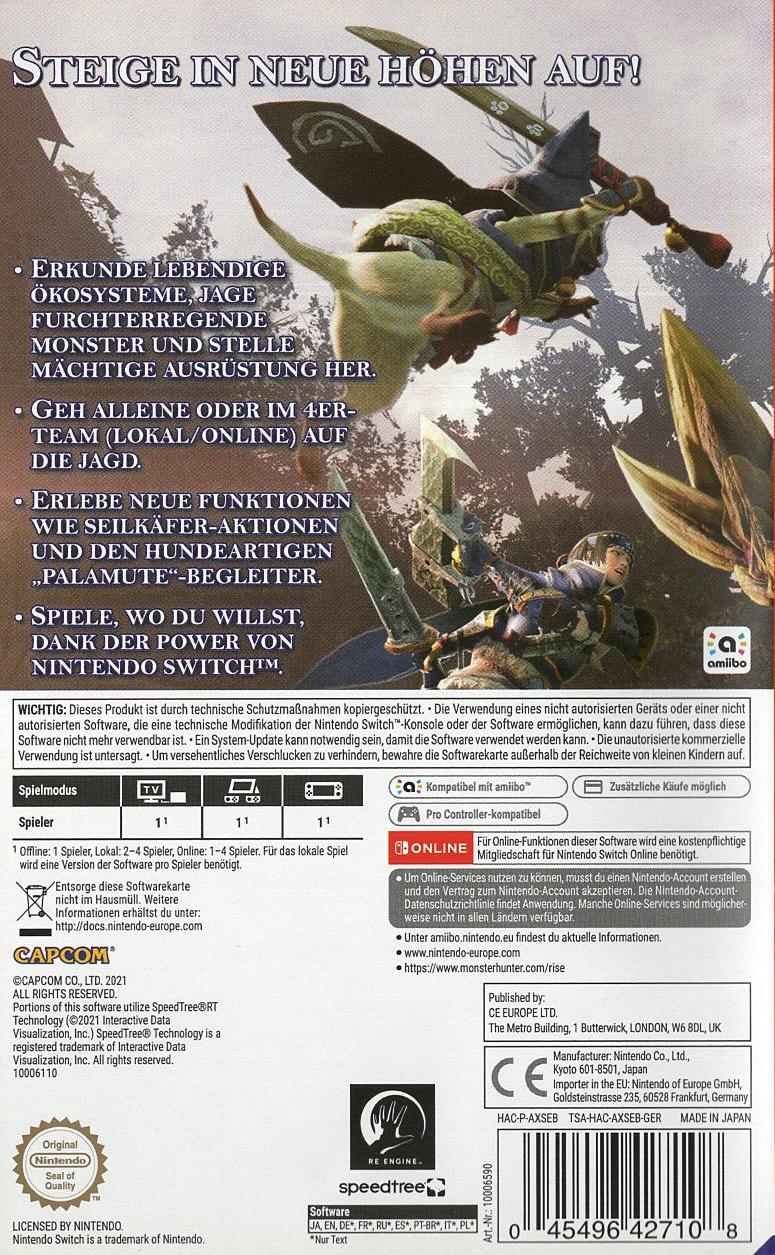Monster Hunter Rise - Nintendo Switch Rückseite