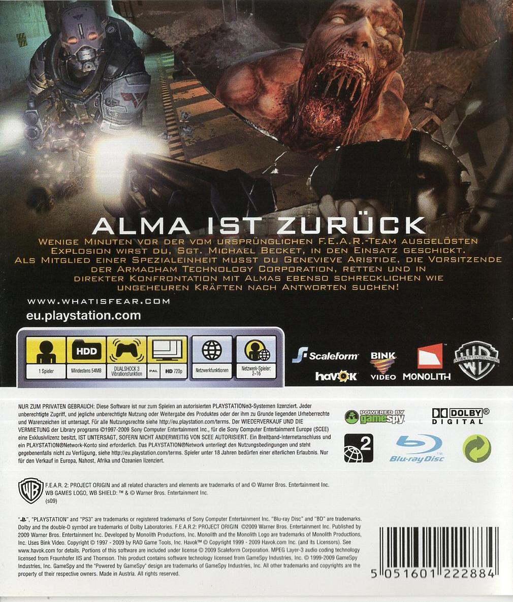 F.E.A.R. 2: Project Origin - PlayStation 3 Rückseite