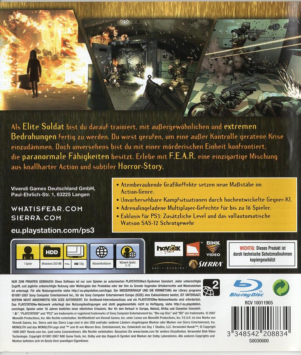 F.E.A.R. - PlayStation 3 Rückseite