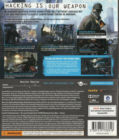 Watch Dogs - Xbox One Rückseite
