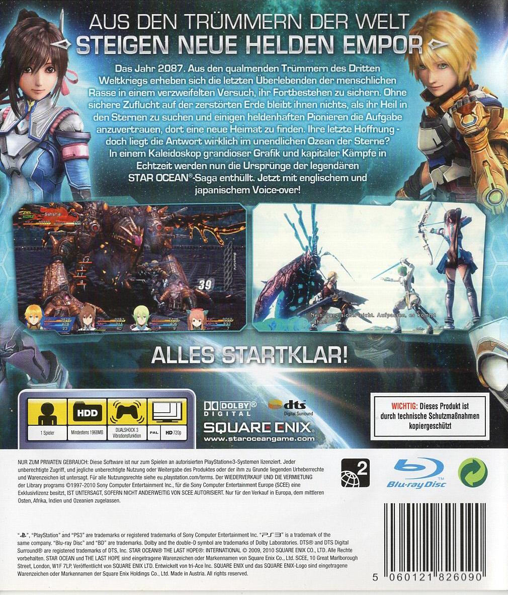 Star Ocean: The Last Hope International - PlayStation 3 Rückseite