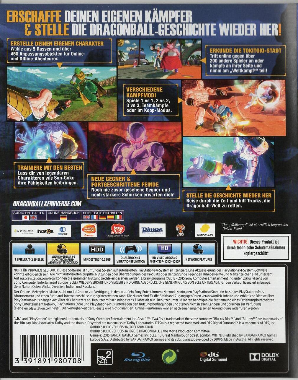 Dragon Ball Xenoverse - PlayStation 4 Rückseite