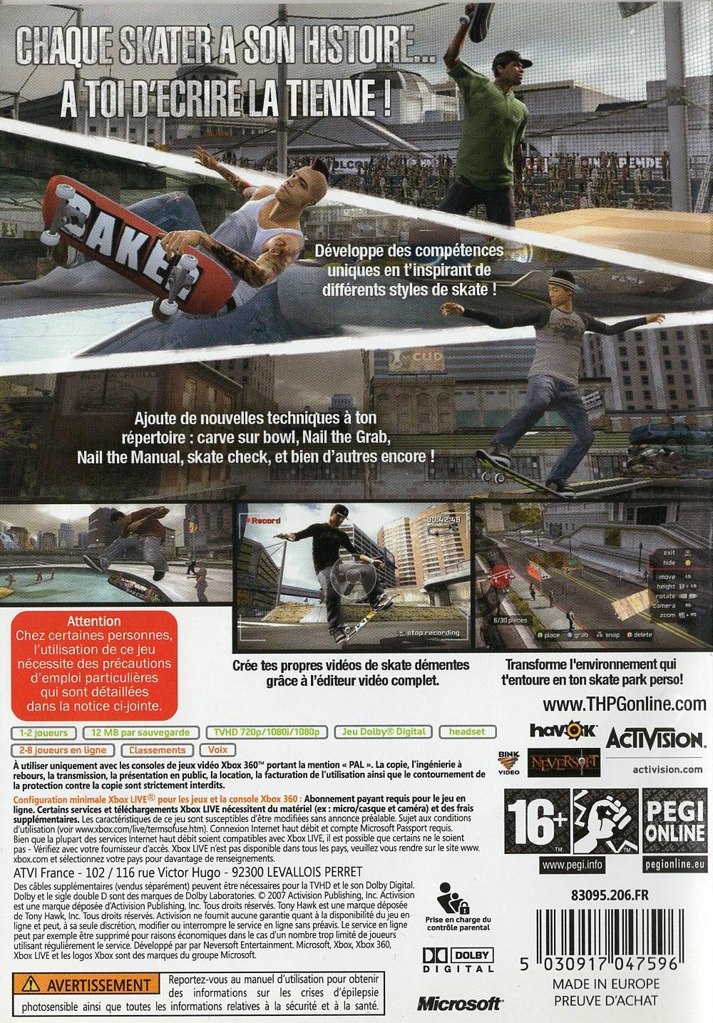 Tony Hawk's Proving Ground - Xbox 360 Rückseite