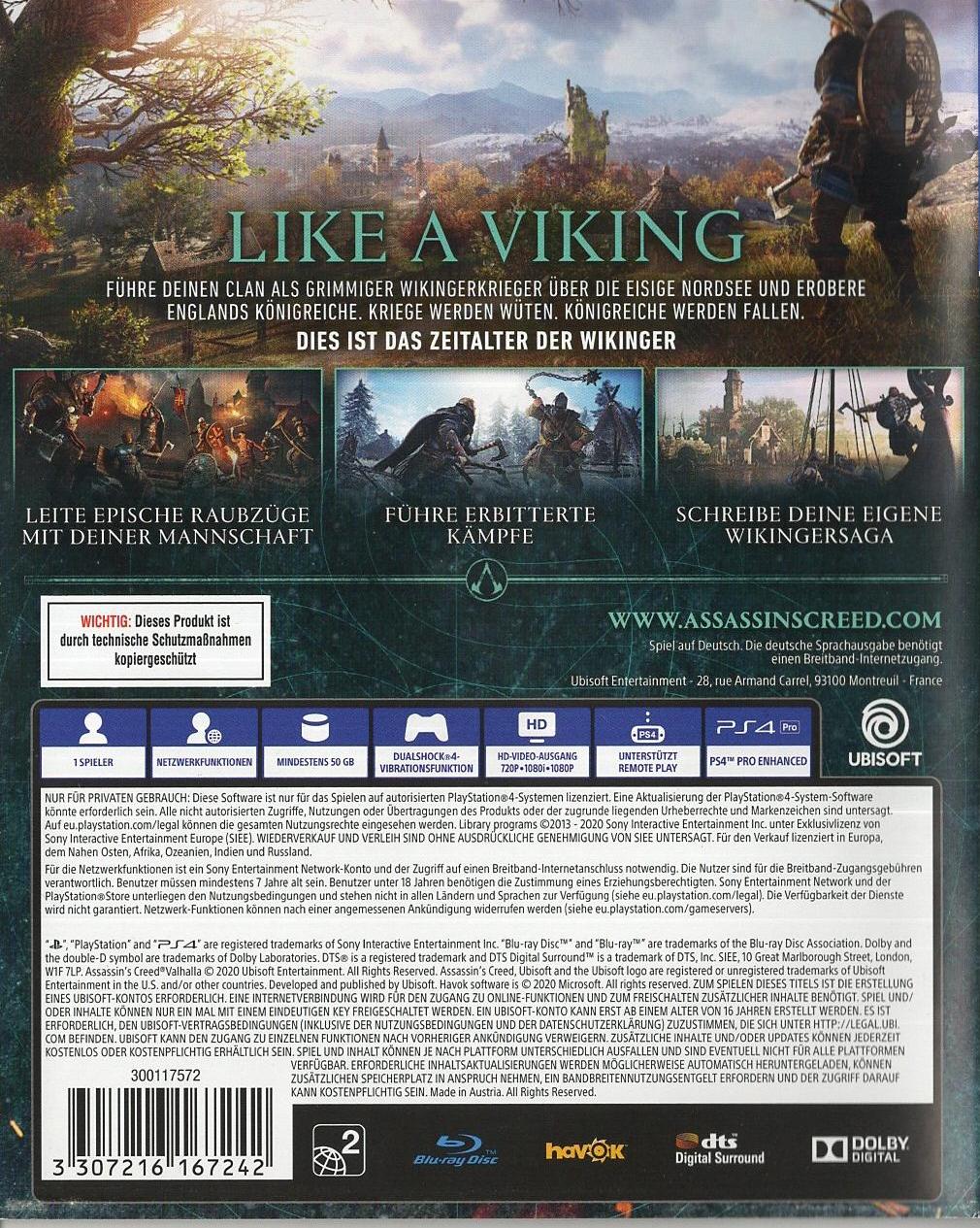Assassin's Creed Valhalla - PlayStation 4 Rückseite
