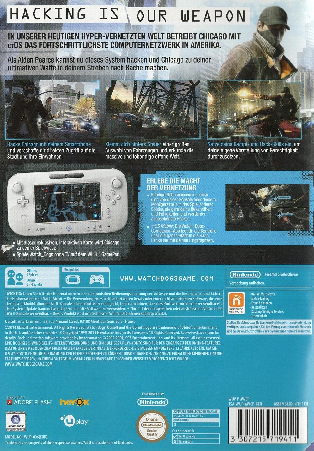 Watch Dogs - Nintendo Wii U Rückseite