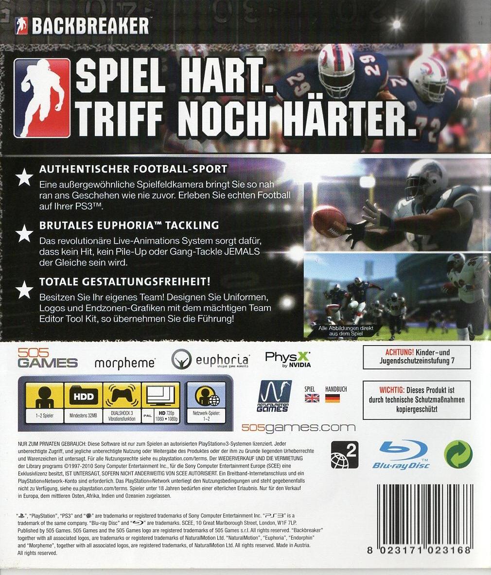 Backbreaker - PlayStation 3 Rückseite
