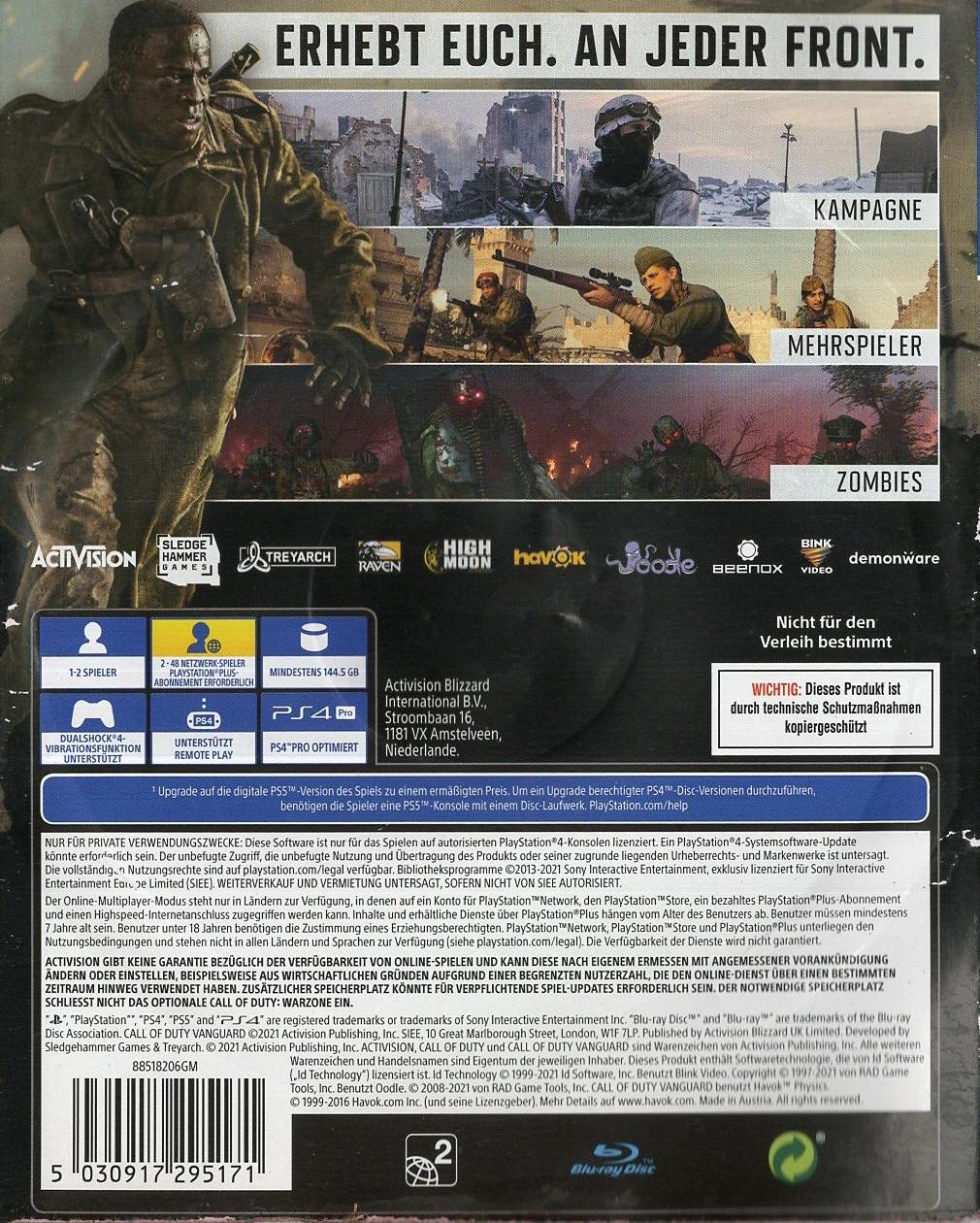Call of Duty: Vanguard - PlayStation 4 Rückseite