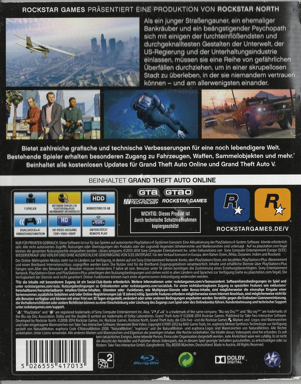 Grand Theft Auto V - PlayStation 4 Rückseite