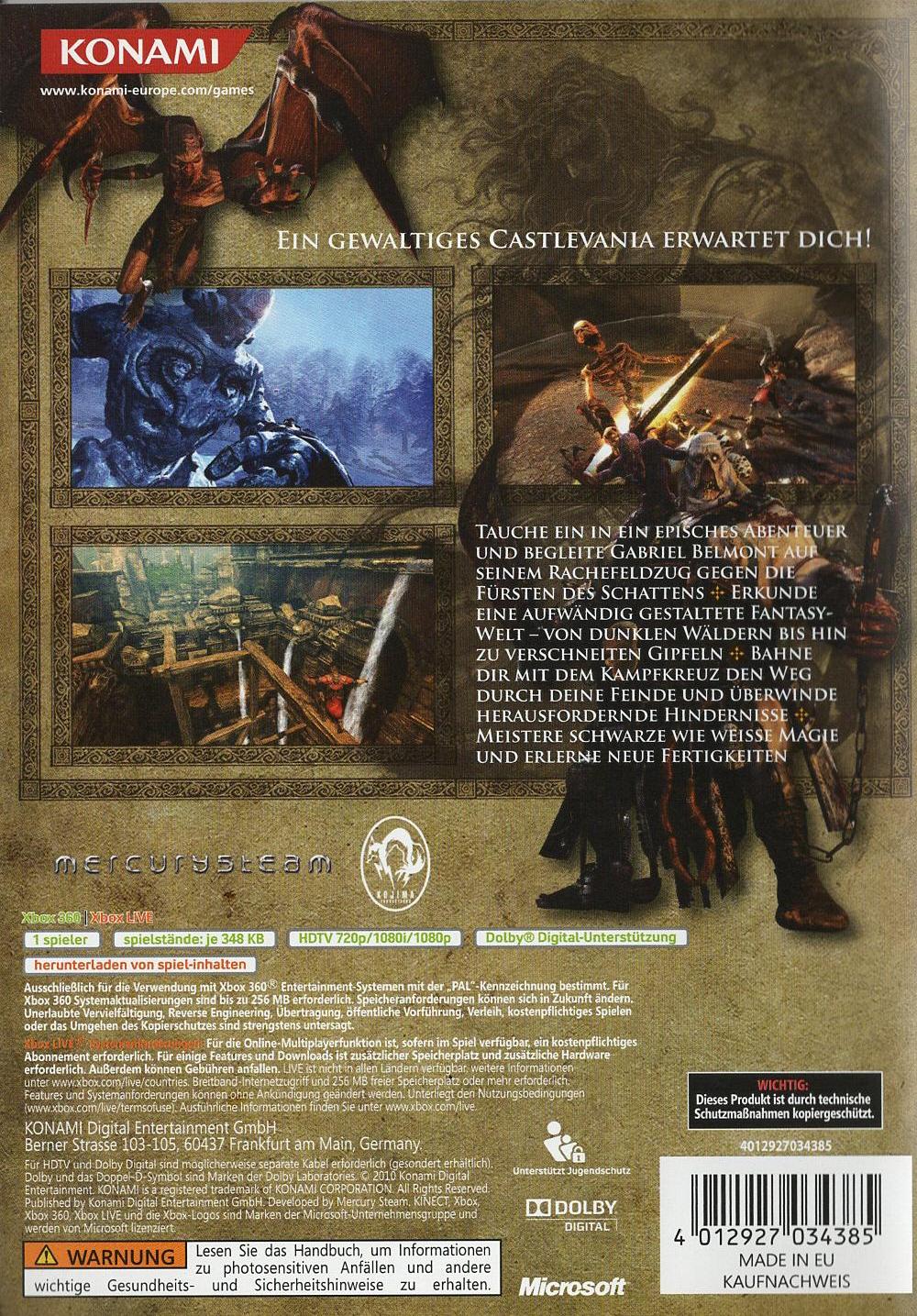 Castlevania: Lords of Shadow - Xbox 360 Rückseite