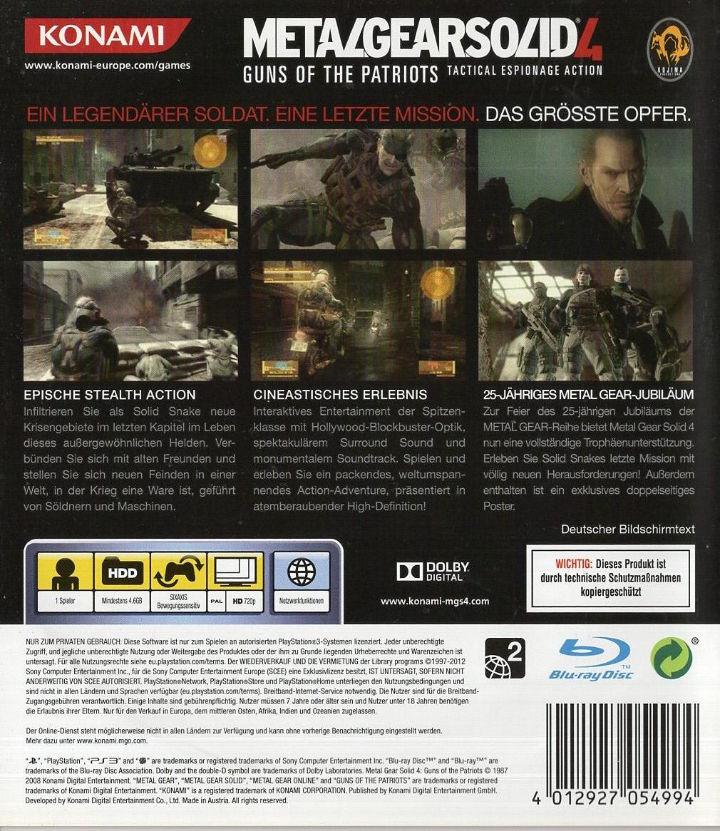 Metal Gear Solid 4: Guns of the Patriots - PlayStation 3 Rückseite