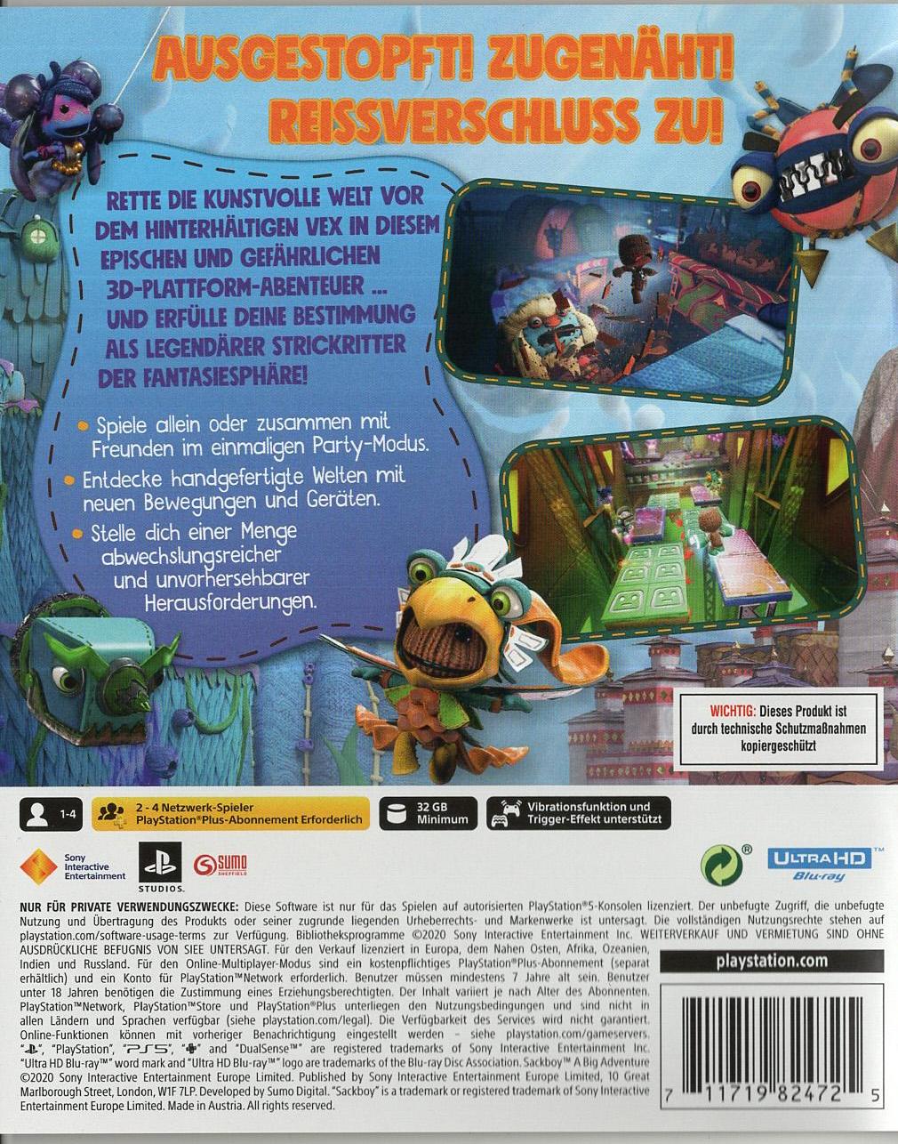 Sackboy: A Big Adventure - PlayStation 5 Rückseite
