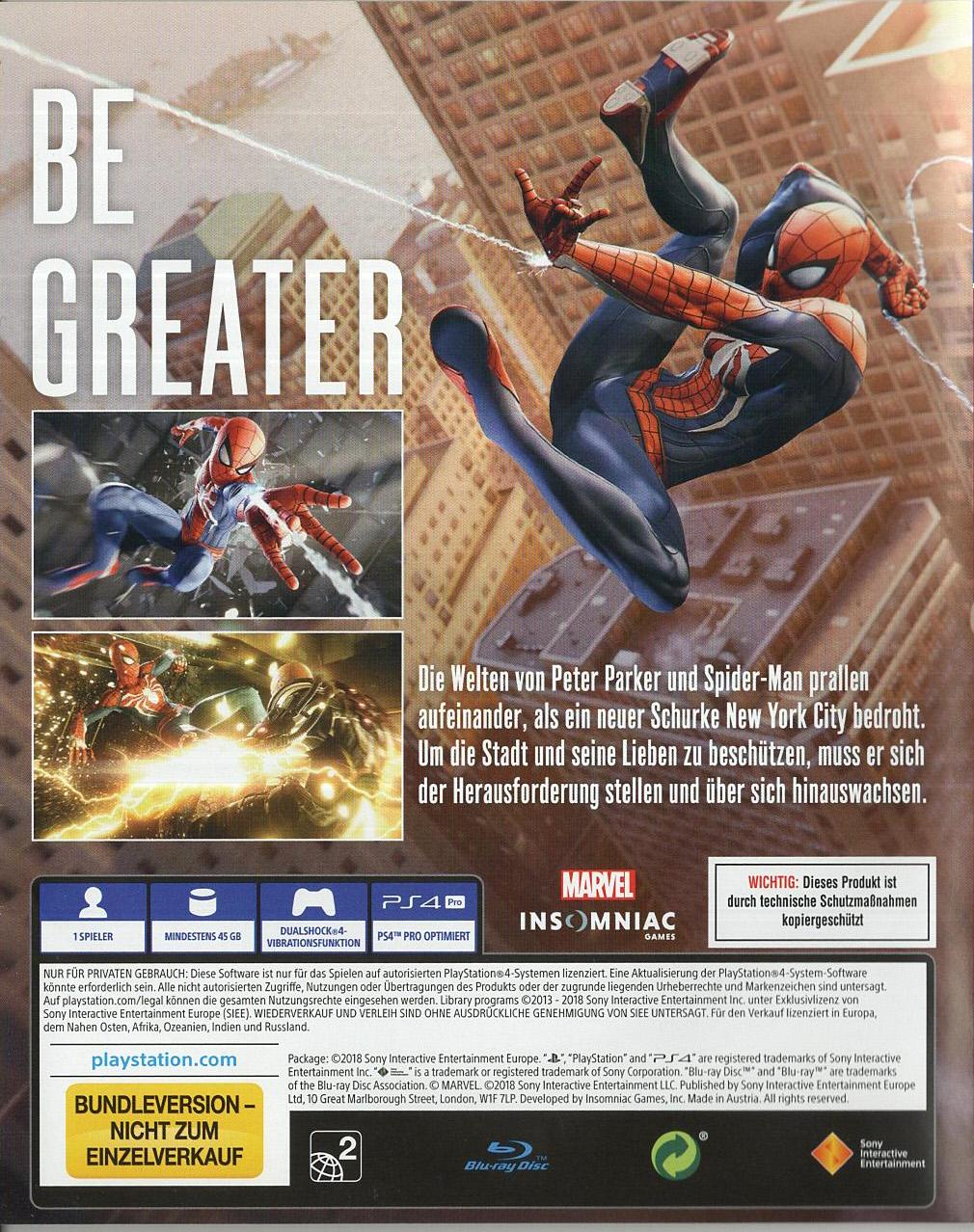 Marvel's Spider-Man - PlayStation 4 Rückseite