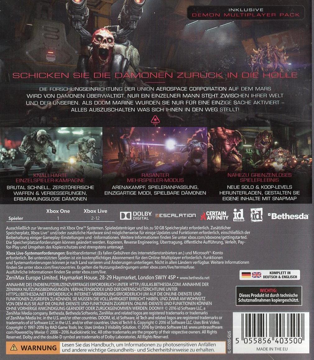 DOOM - Xbox One Rückseite