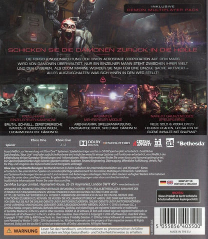 DOOM - Xbox One Rückseite