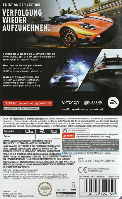 Need for Speed: Hot Pursuit Remastered - Nintendo Switch Rückseite
