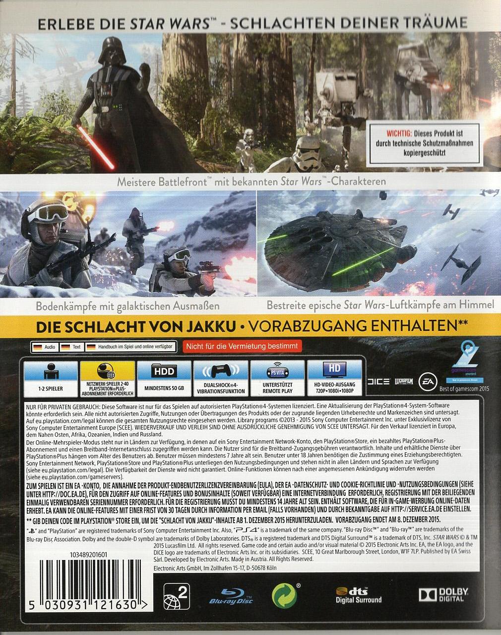 Star Wars Battlefront - PlayStation 4 Rückseite