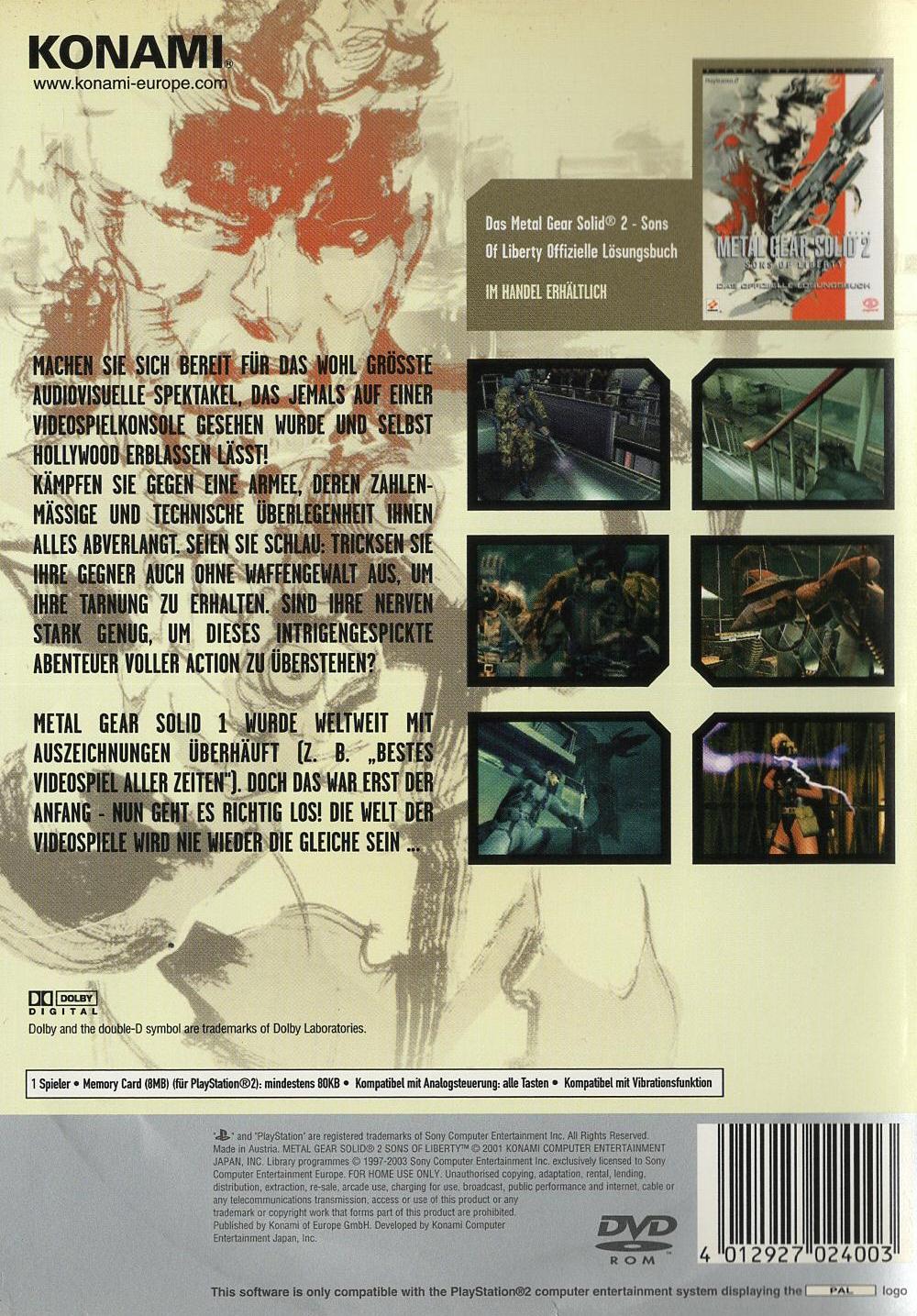 Metal Gear Solid 2: Sons of Liberty - PlayStation 2 Rückseite