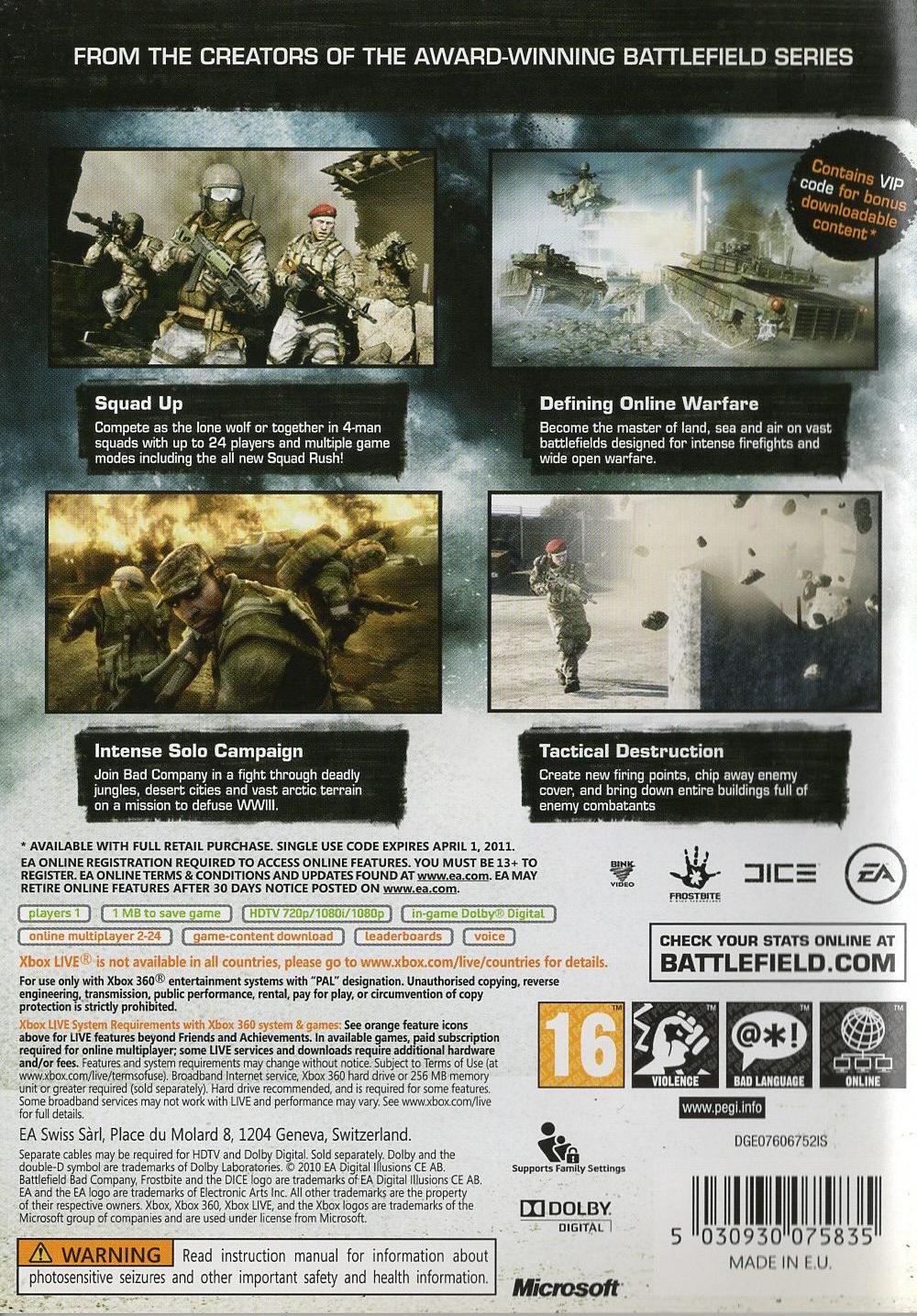 Battlefield: Bad Company 2 - Xbox 360 Rückseite