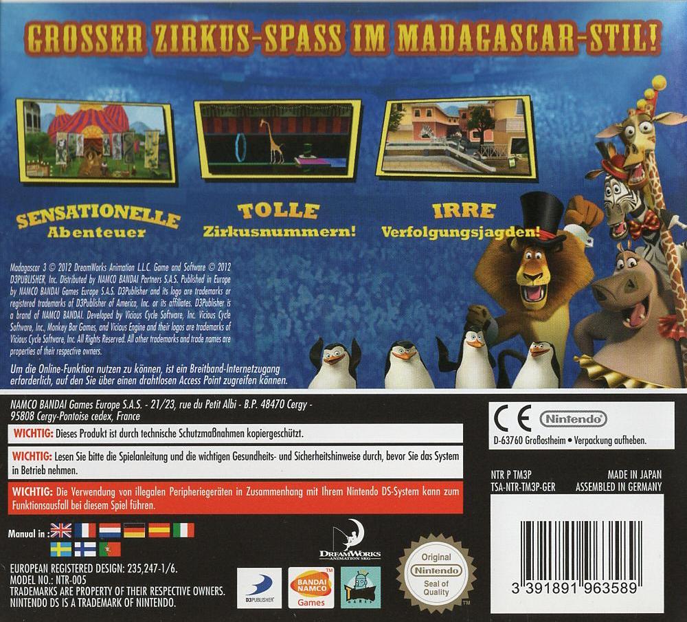 Madagascar 3: Flucht durch Europa - Nintendo DS Rückseite