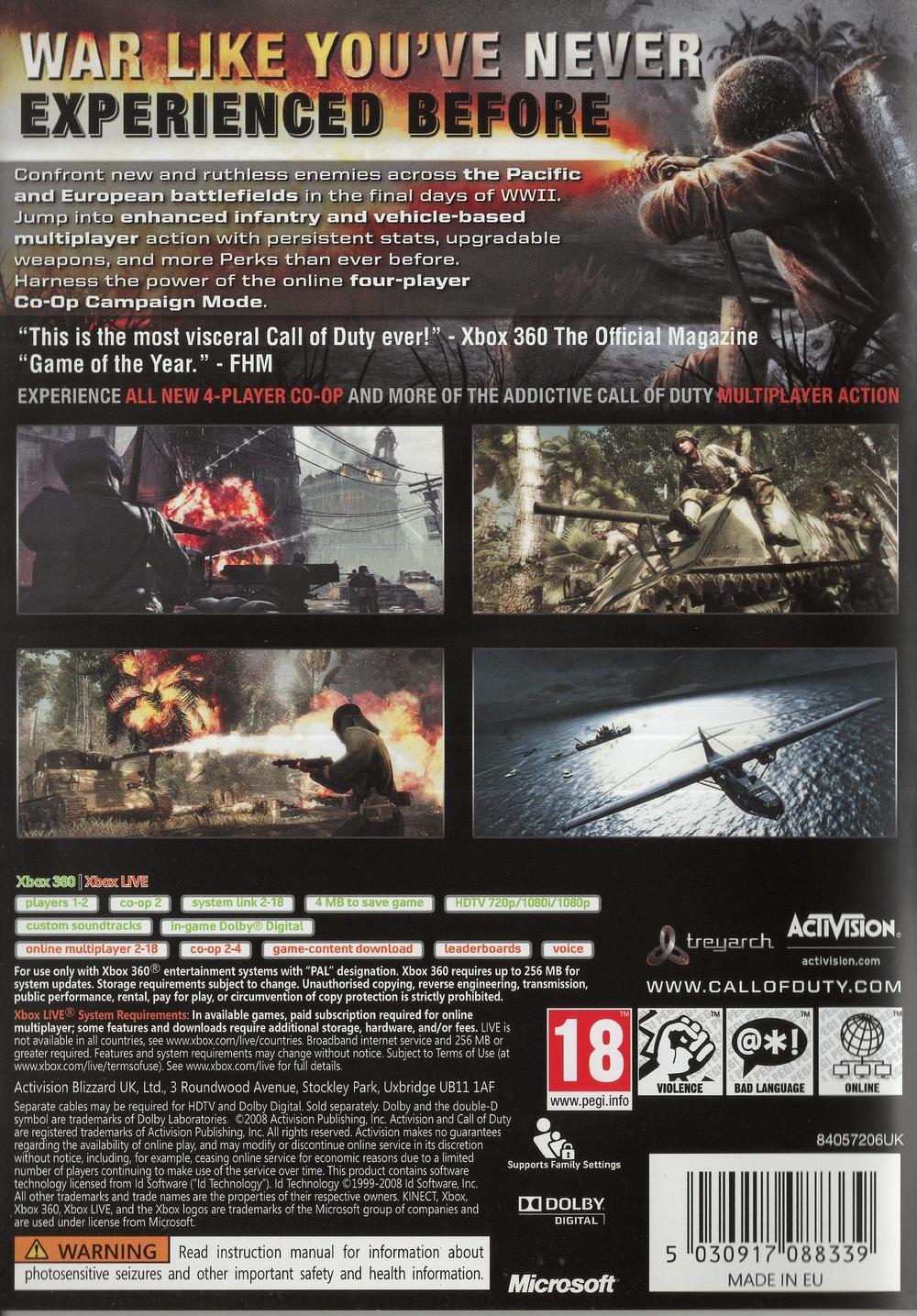 Call of Duty: World at War - Xbox 360 Rückseite