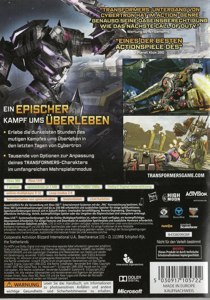 Transformers: Untergang von Cybertron - Xbox 360 Rückseite
