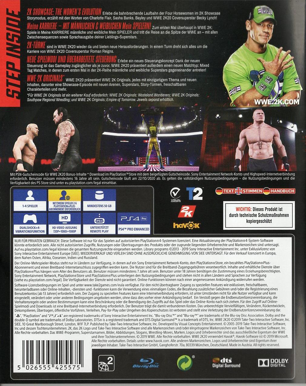 WWE 2K20 - PlayStation 4 Rückseite