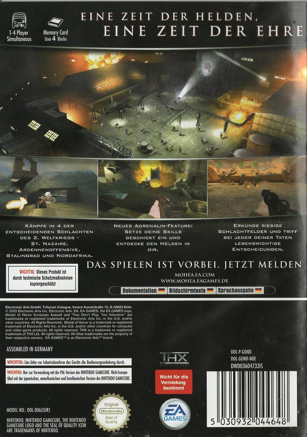 Medal of Honor: European Assault - Nintendo GameCube Rückseite