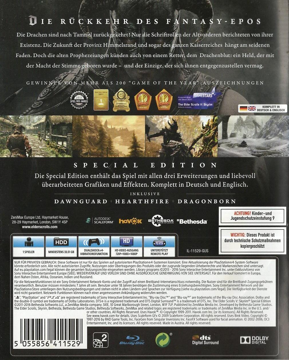 The Elder Scrolls V: Skyrim - Special Edition - PlayStation 4 Rückseite