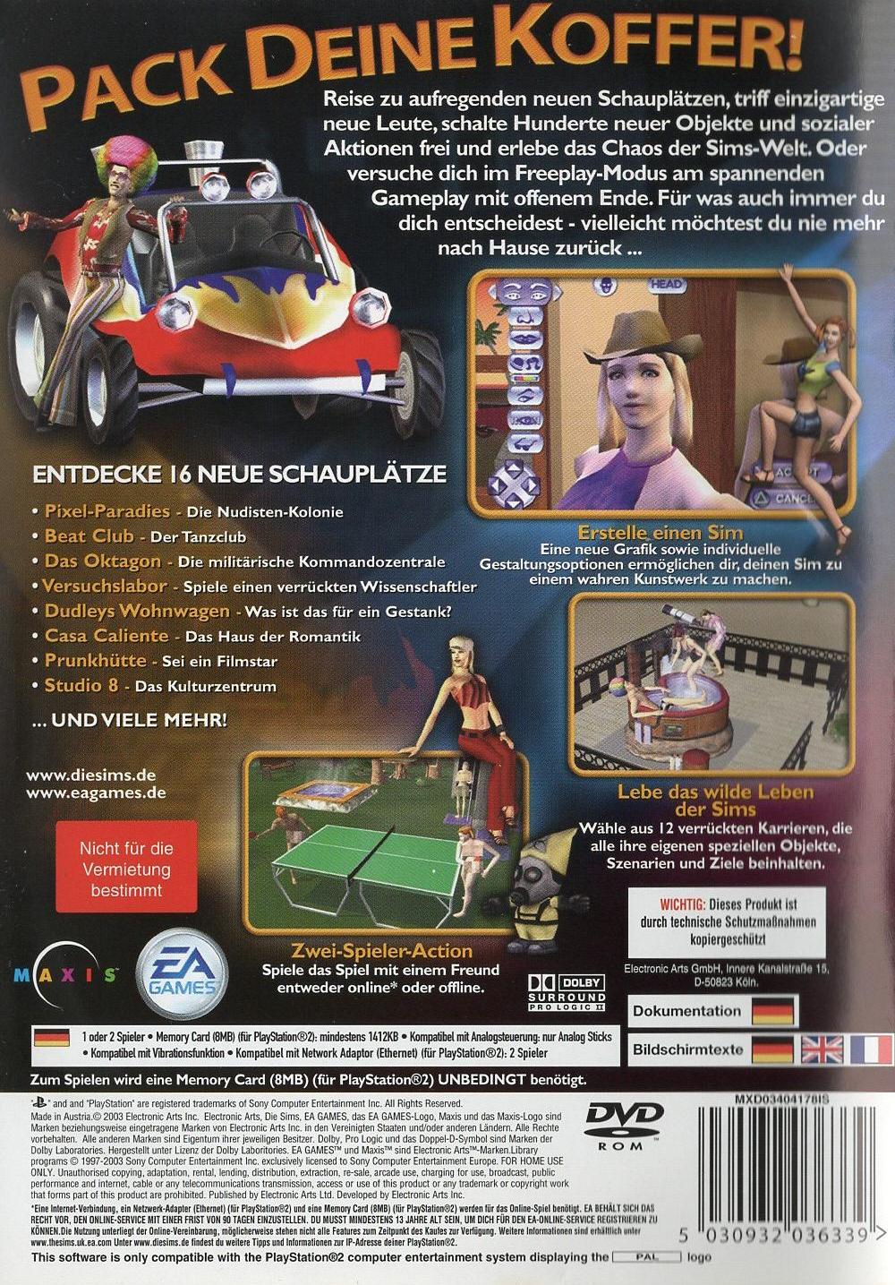 Die Sims brechen aus - PlayStation 2 Rückseite