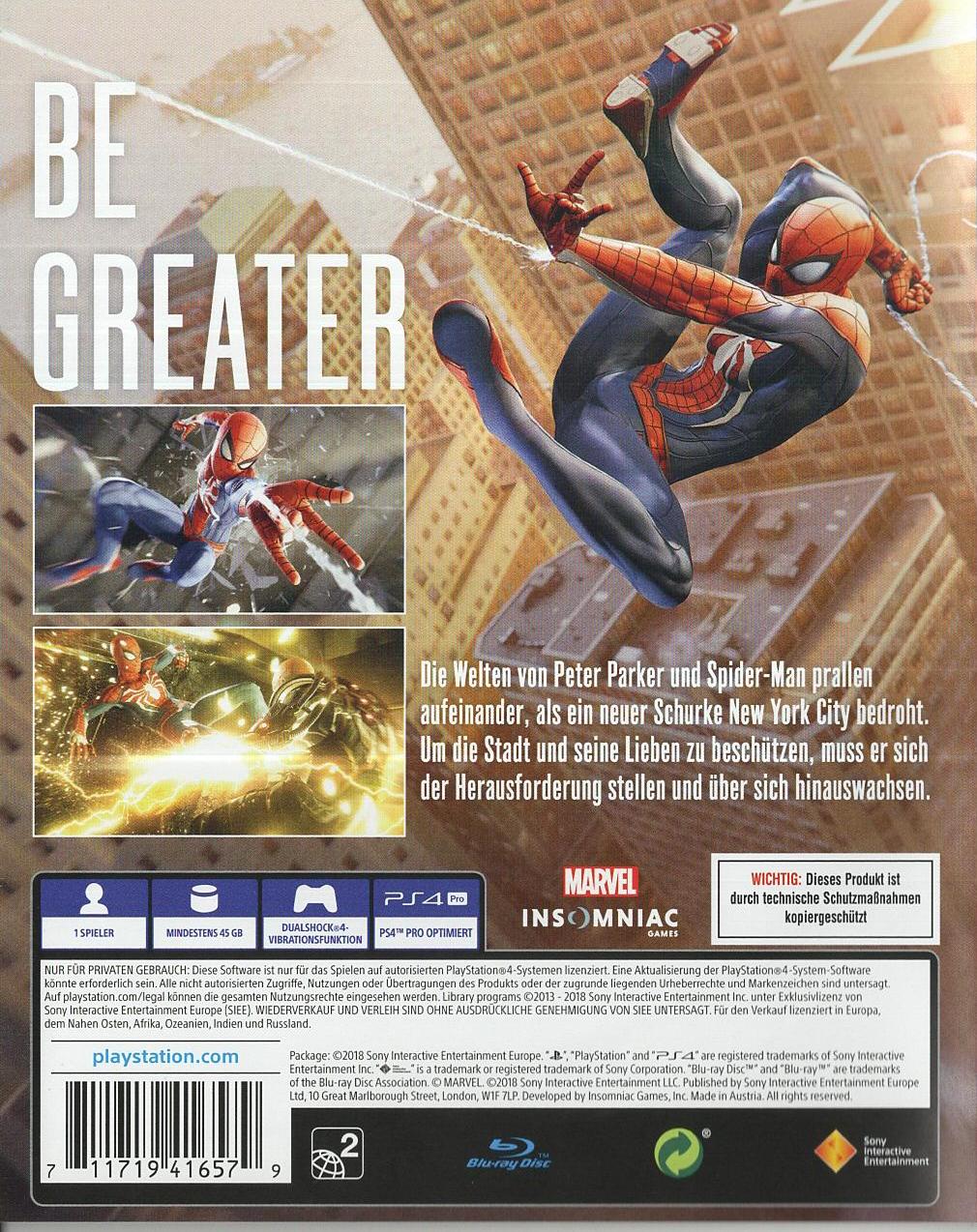 Marvel's Spider-Man - PlayStation 4 Rückseite