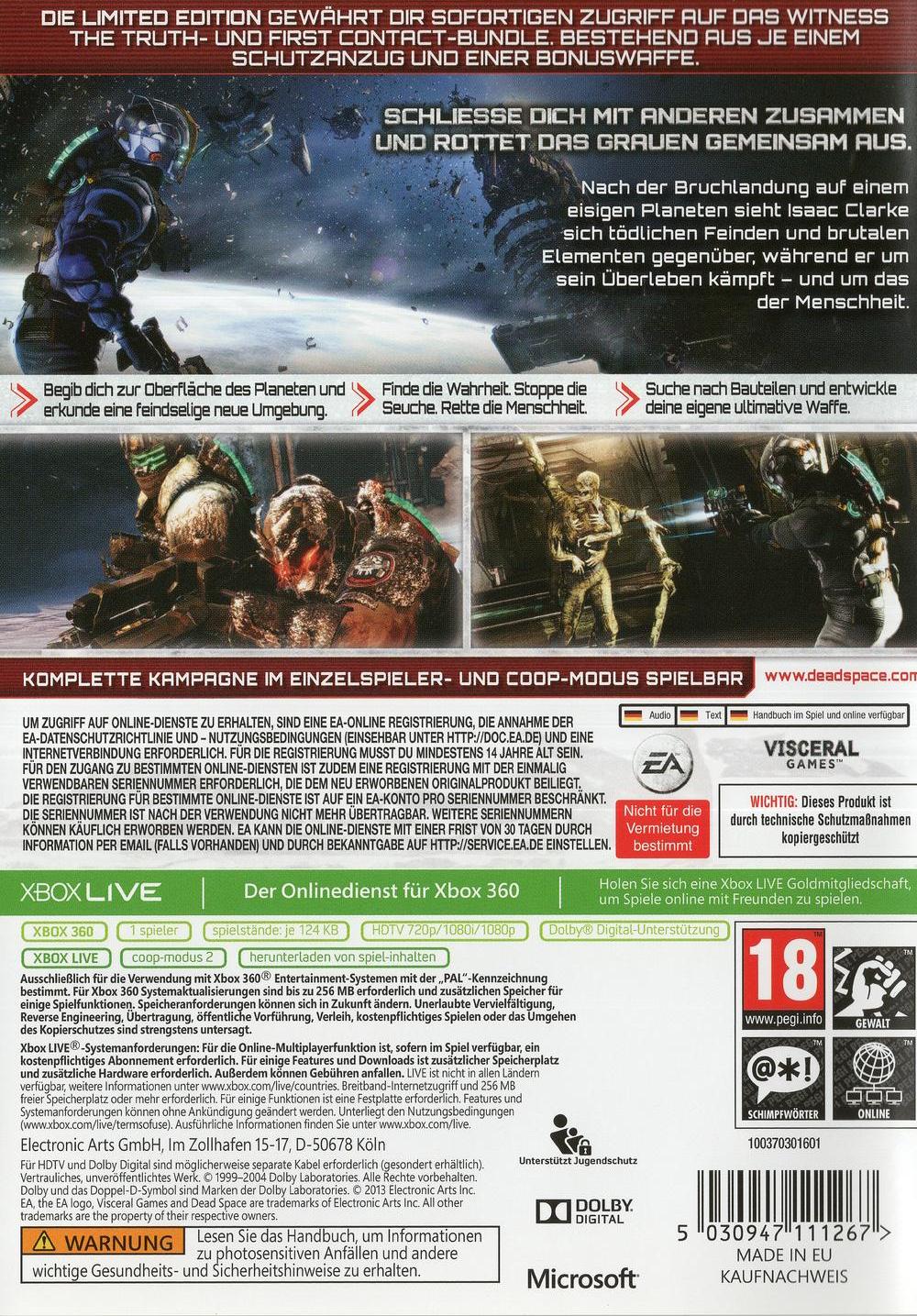 Dead Space 3 - Xbox 360 Rückseite