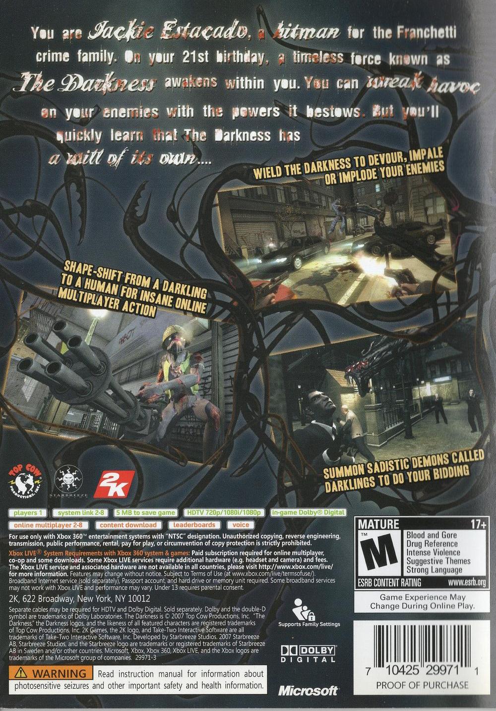 The Darkness - Xbox 360 Rückseite