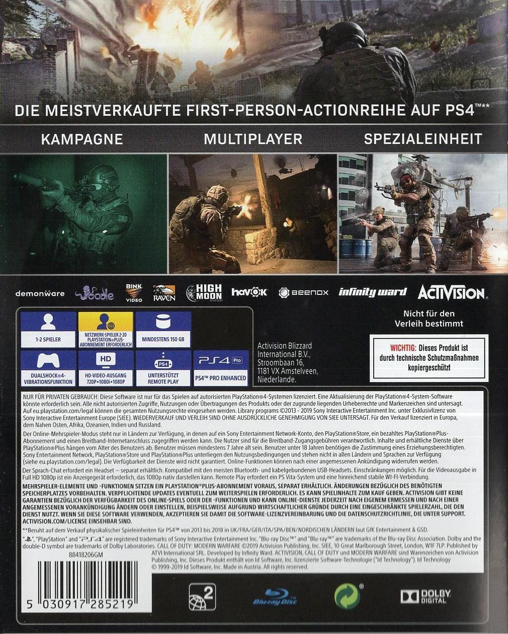 Call of Duty: Modern Warfare - PlayStation 4 Rückseite