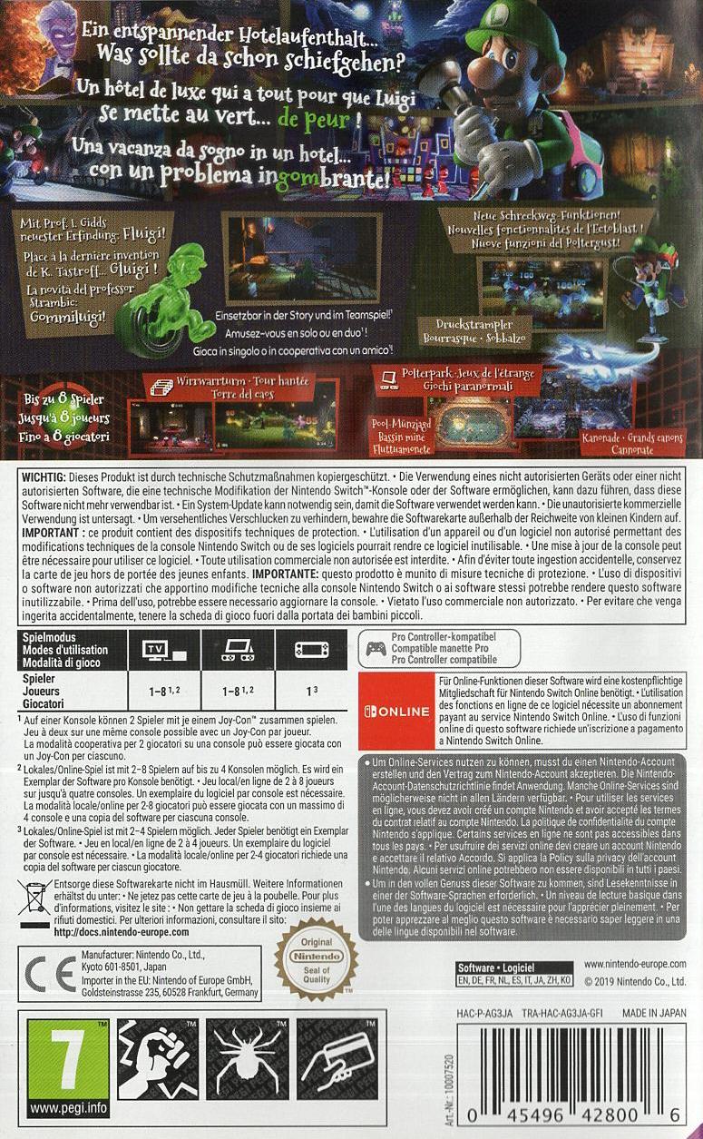 Luigi's Mansion 3 - Nintendo Switch Rückseite