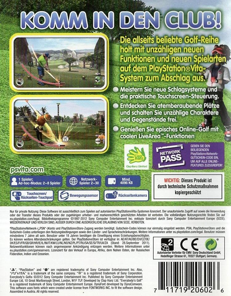 Everybody's Golf - PlayStation Vita Rückseite