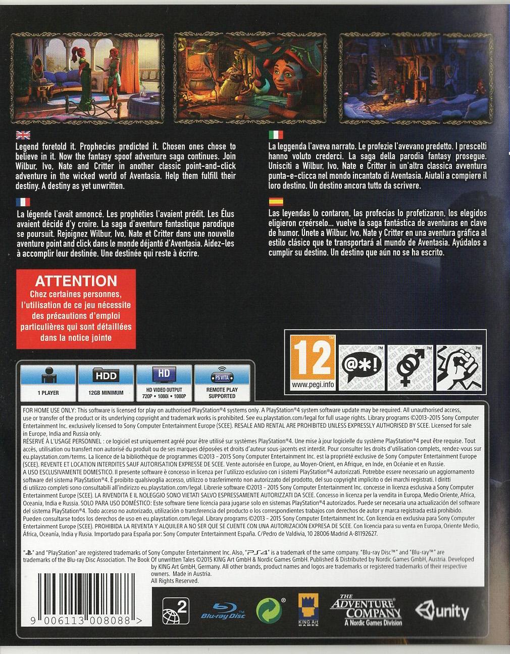 The Book of Unwritten Tales 2 - PlayStation 4 Rückseite
