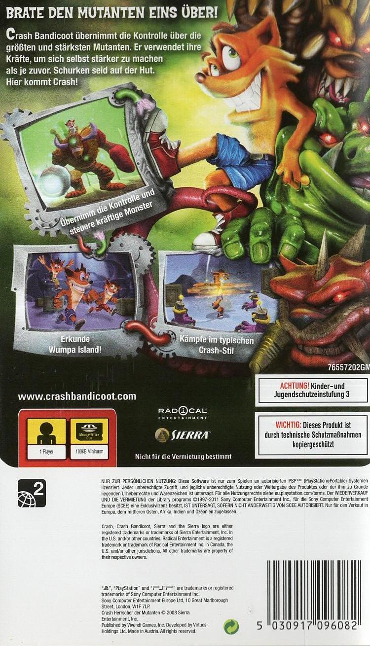 Crash: Herrscher der Mutanten - PlayStation Portable Rückseite