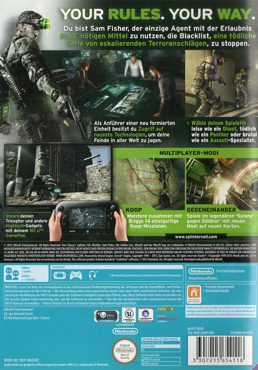 Tom Clancy's Splinter Cell: Blacklist - Nintendo Wii U Rückseite