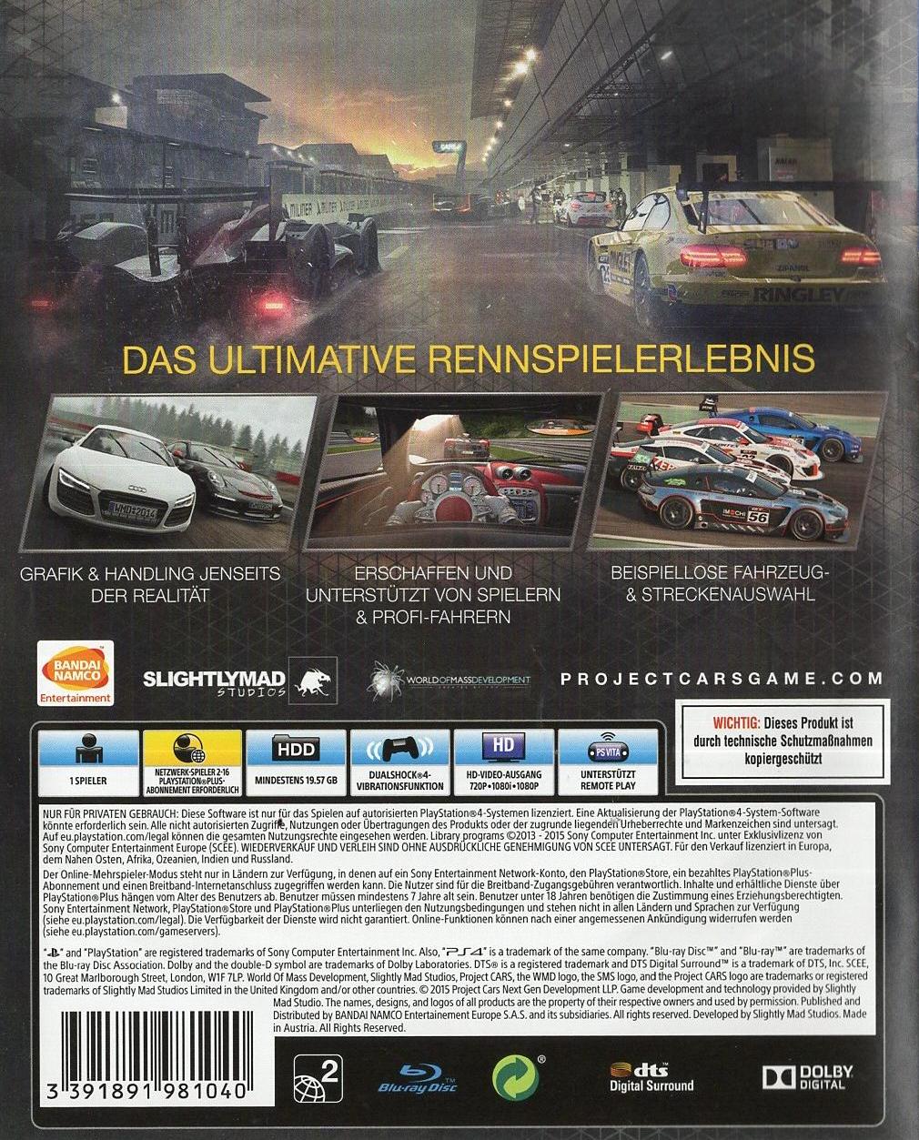 Project CARS - PlayStation 4 Rückseite