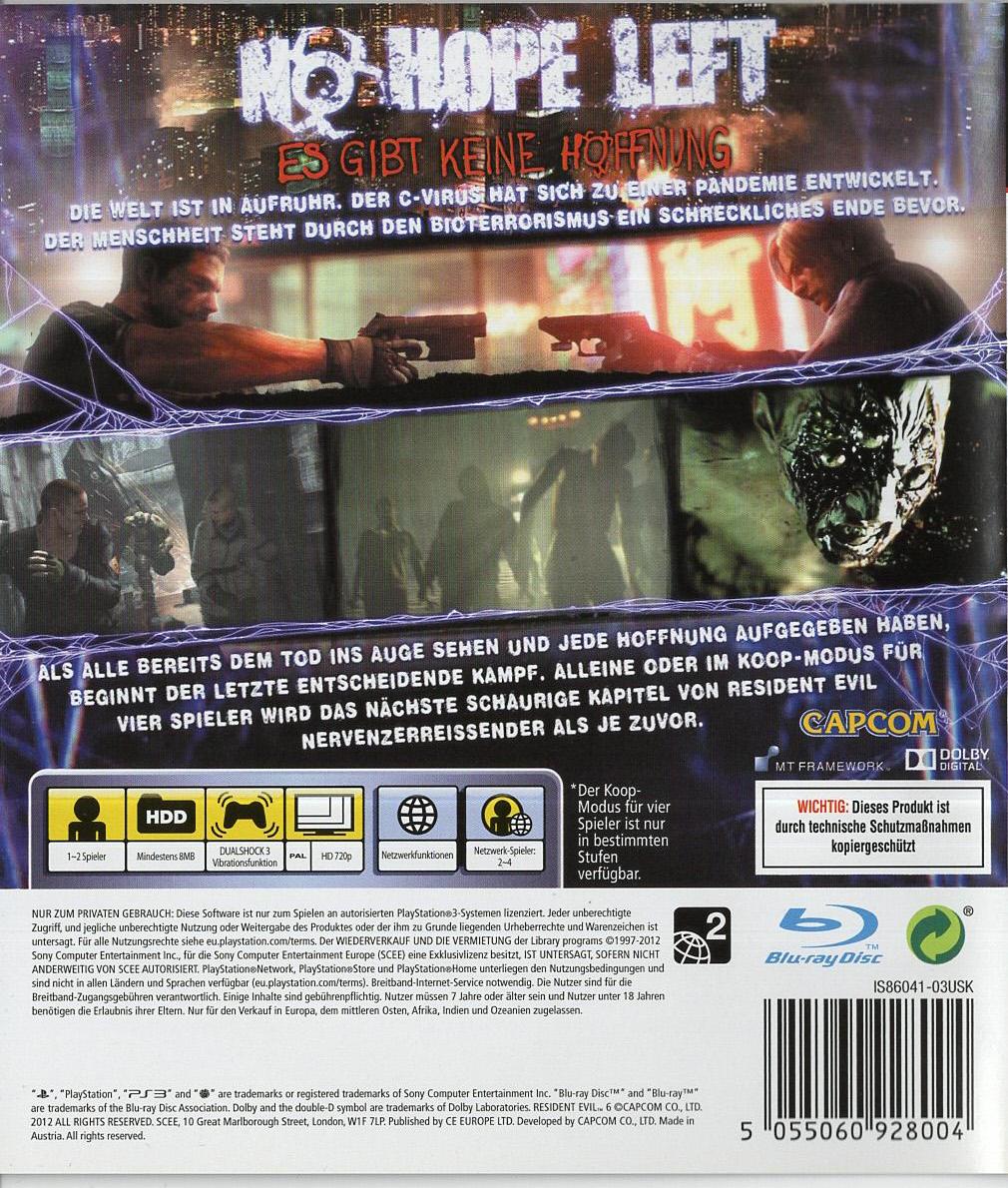 Resident Evil 6 - PlayStation 3 Rückseite