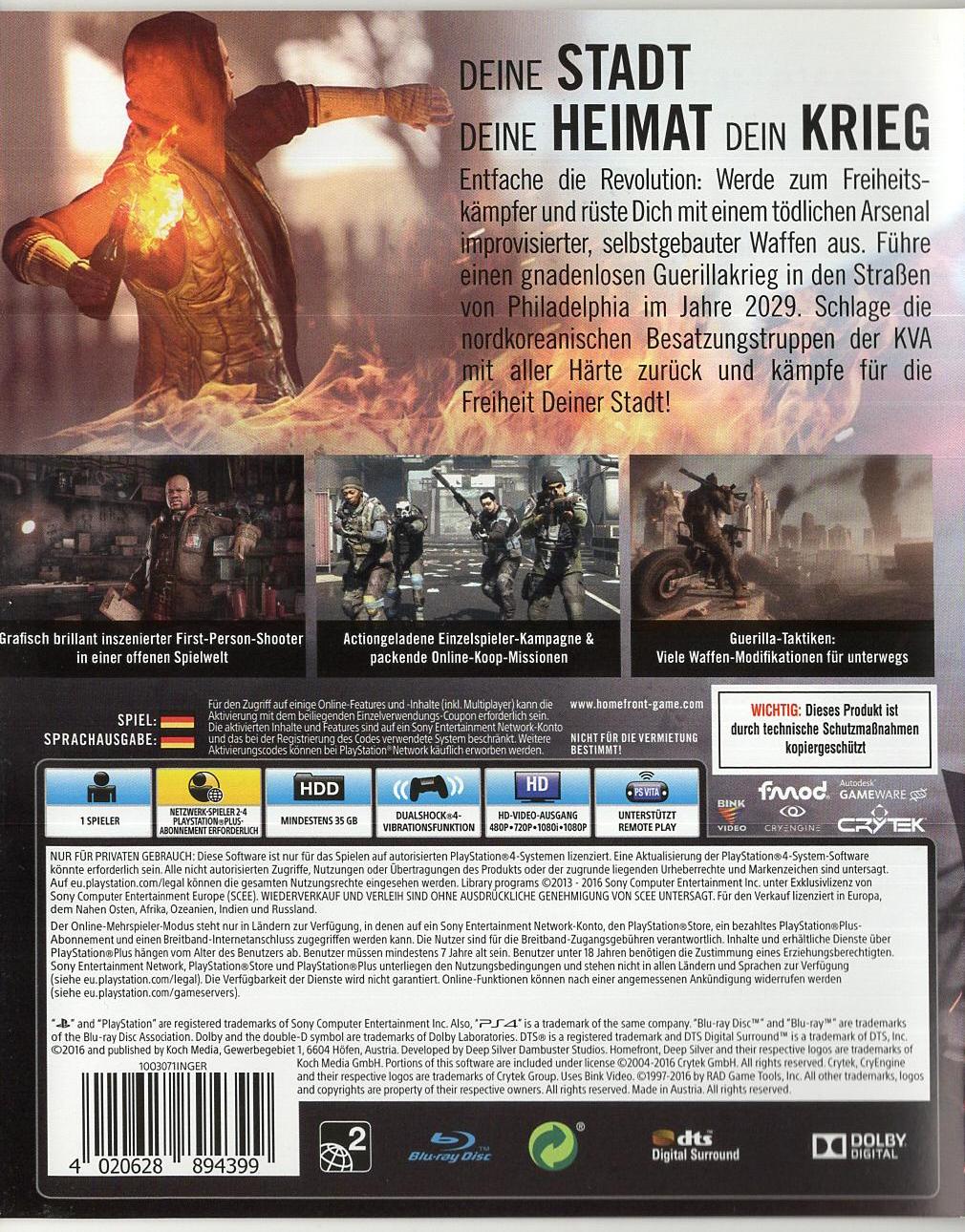 Homefront: The Revolution - PlayStation 4 Rückseite