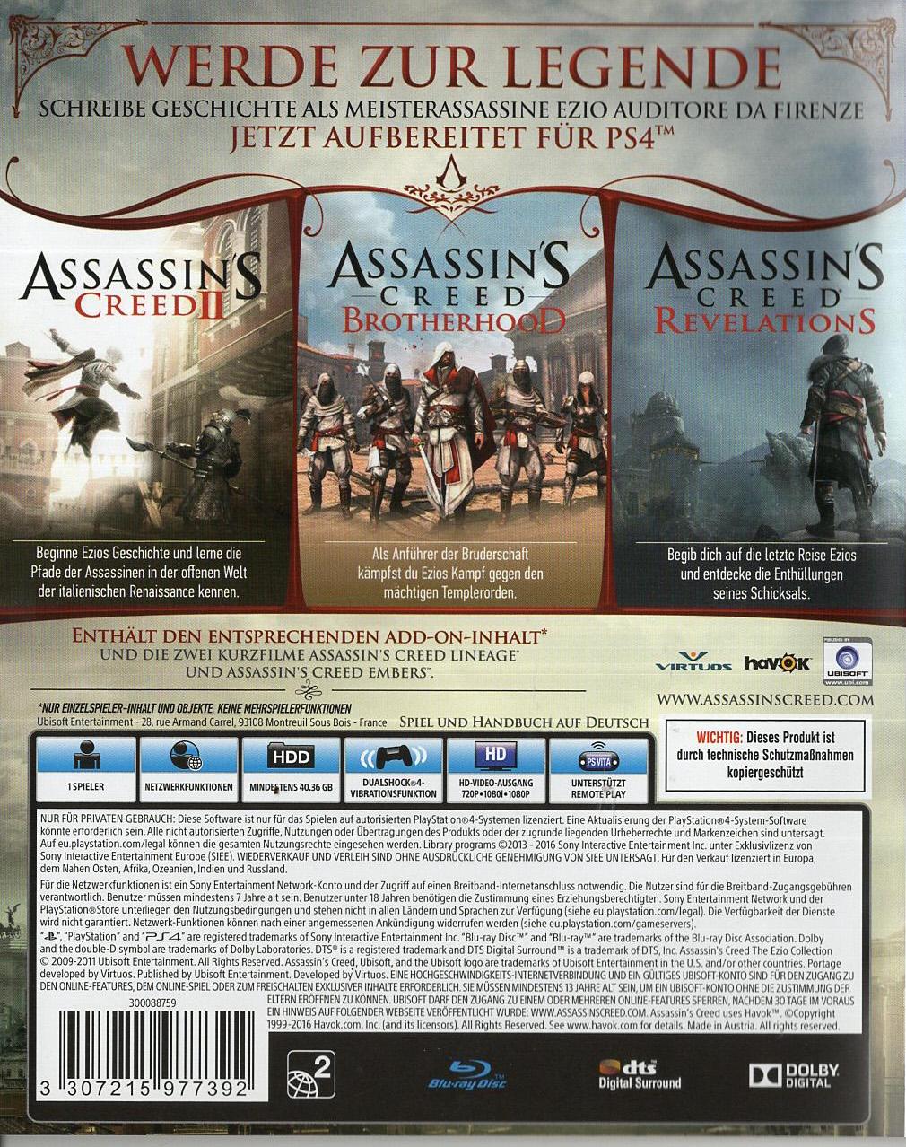 Assassin's Creed: The Ezio Collection - PlayStation 4 Rückseite