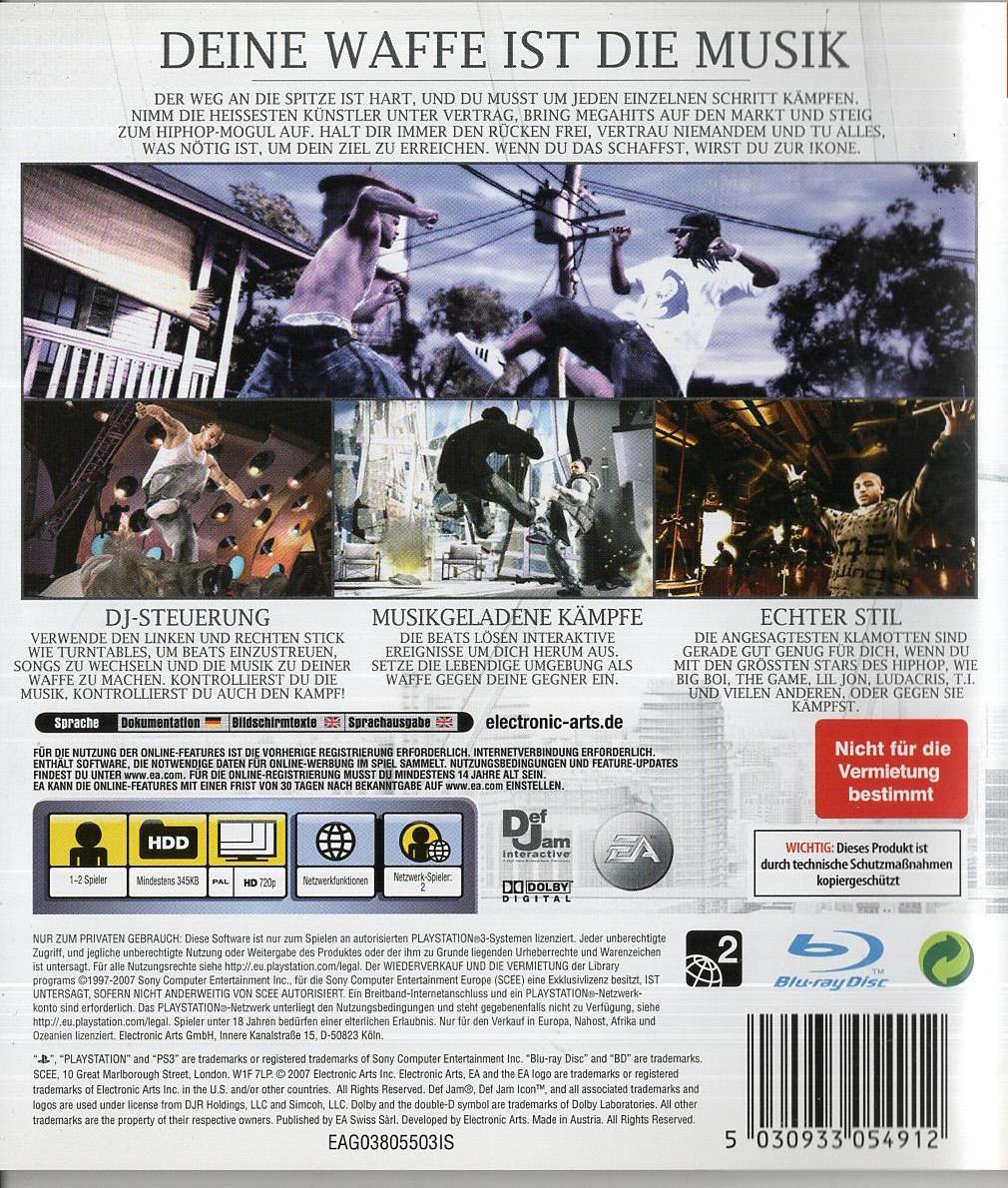 Def Jam: Icon - PlayStation 3 Rückseite