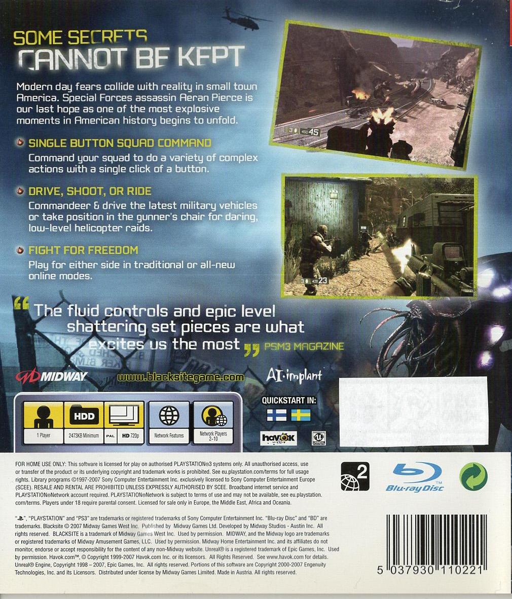 BlackSite - PlayStation 3 Rückseite