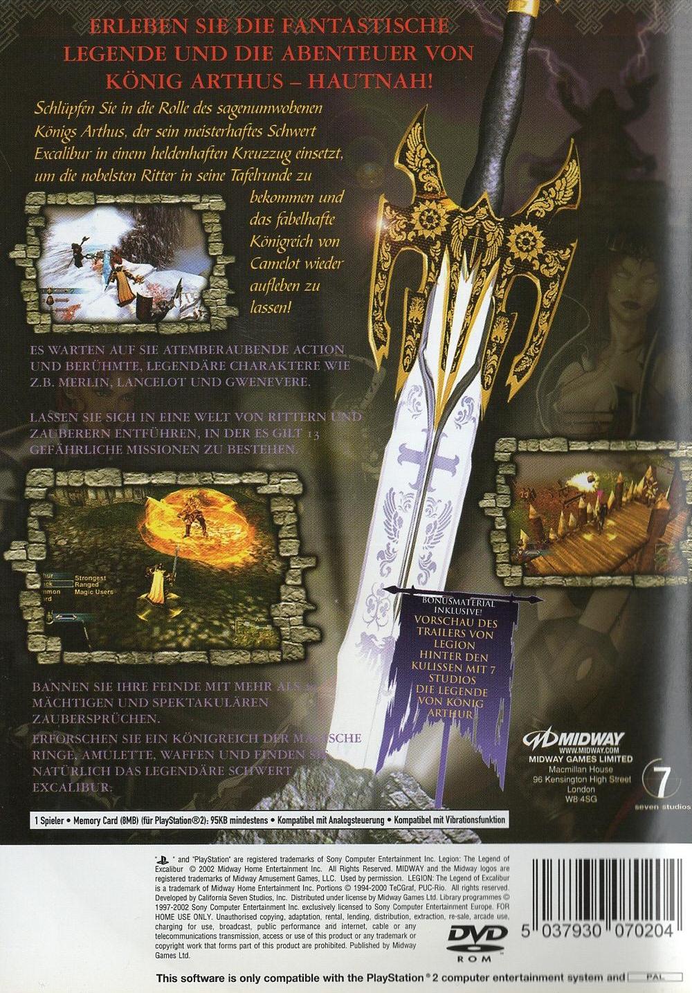 Legion: The Legend of Excalibur - PlayStation 2 Rückseite