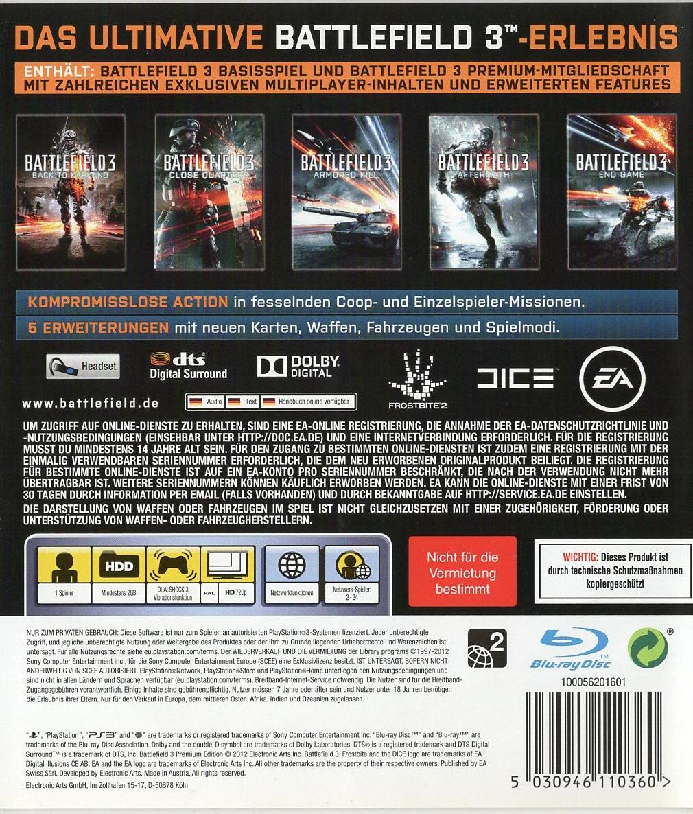 Battlefield 3: Premium Edition - PlayStation 3 Rückseite