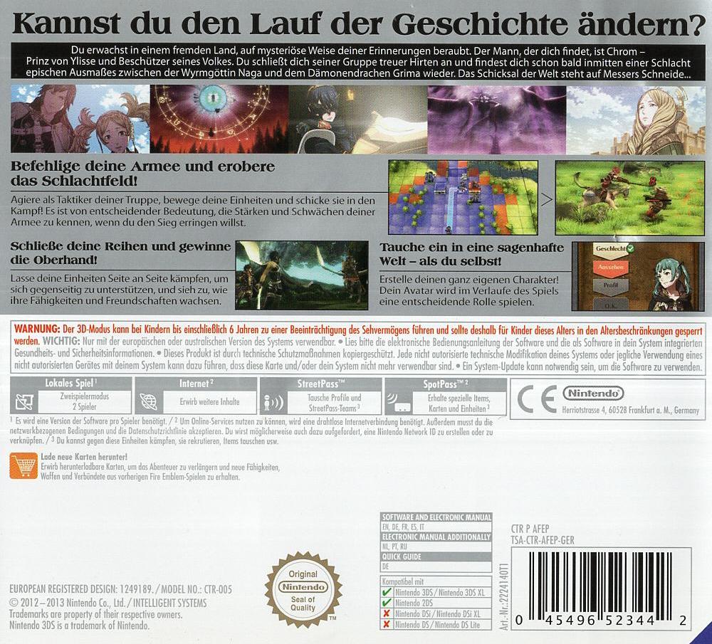 Fire Emblem: Awakening - Nintendo 3DS Rückseite