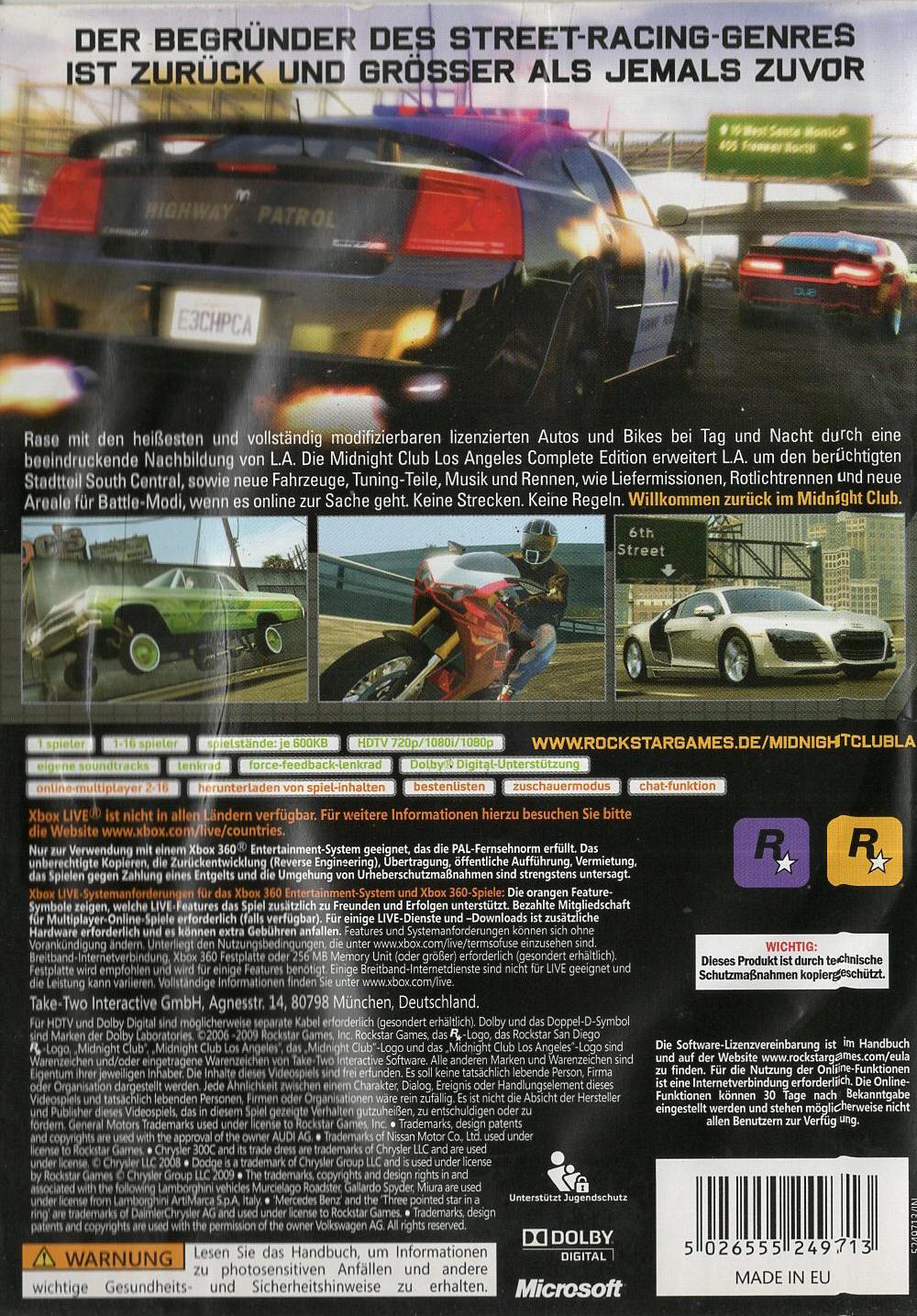 Midnight Club Los Angeles Complete Edition - Xbox 360 Rückseite